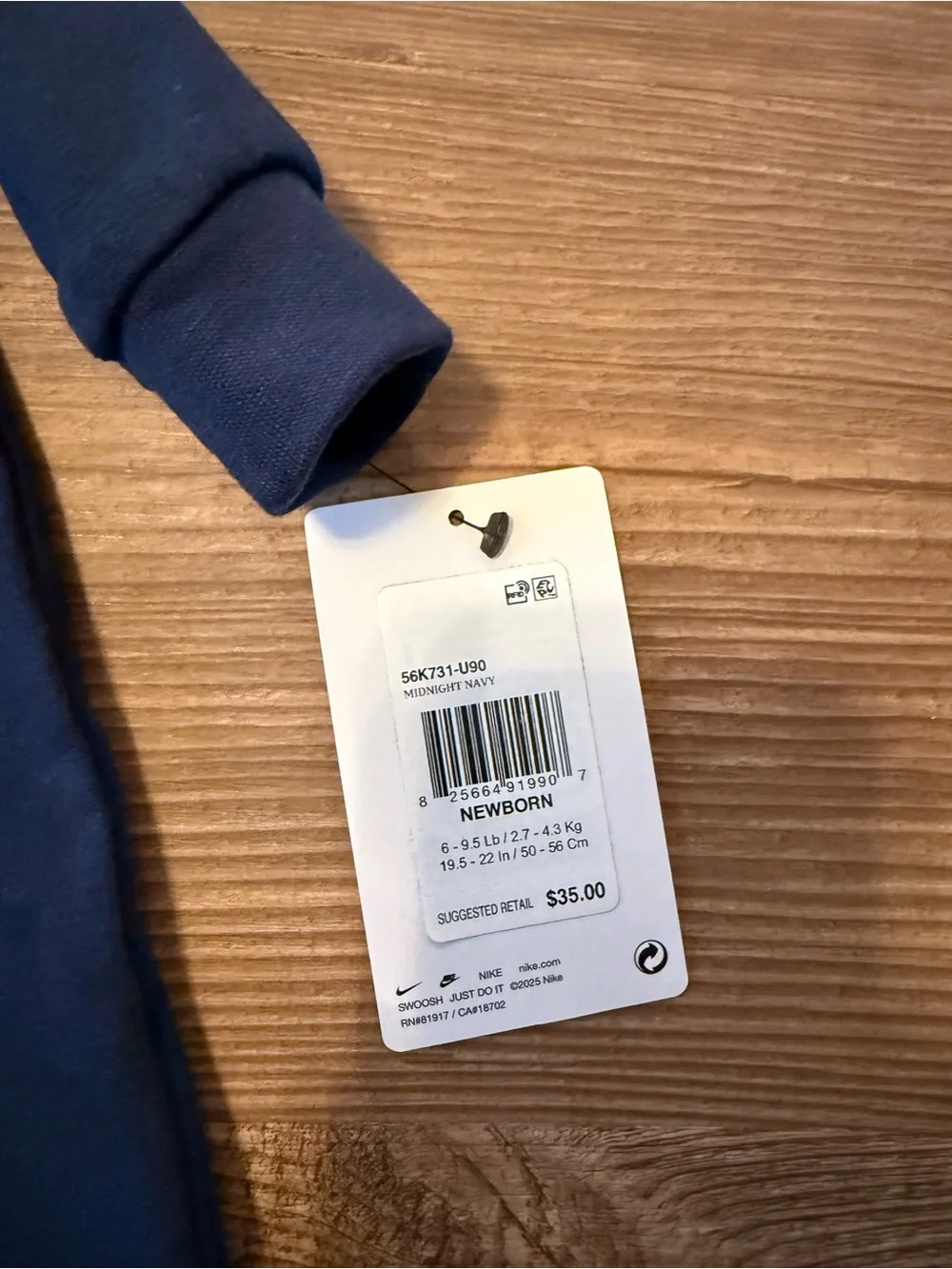 Nike Navy Hooded Baby One-Piece Romper with Swoosh
